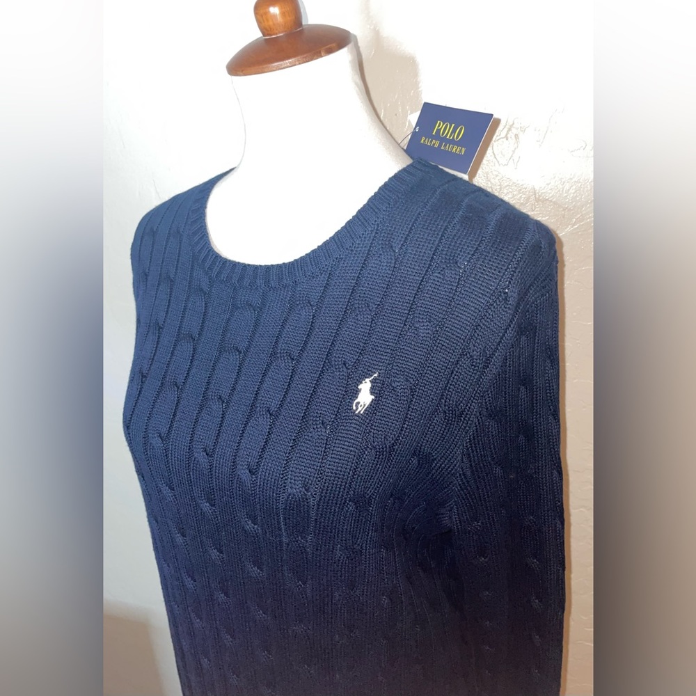 New! Polo Ralph Lauren Cable Knit Crewneck Sweater Dress in Navy Size Large🤍🐎 - Picture 2 of 12